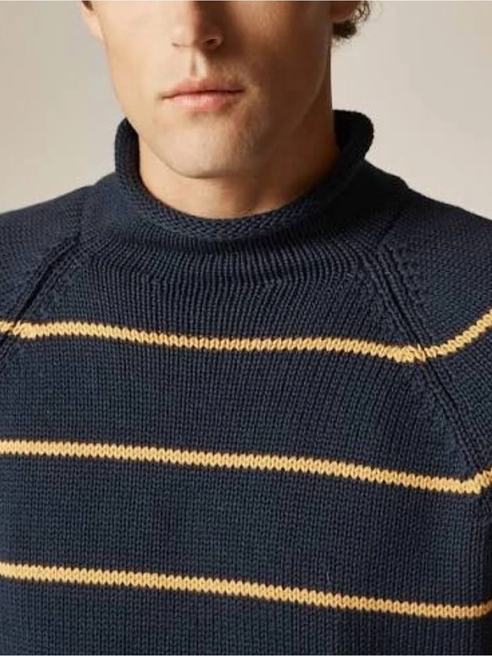 J. CREW 1988 RollneckT™ sweater in Navy Yellow Stripe Size XS NWT $118 CP609